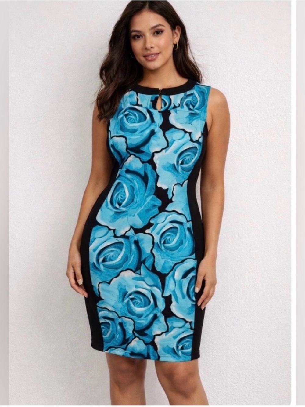 💚💚💚Floral Sleeveless Dress with Blue Roses
